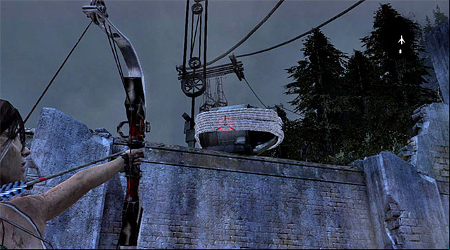 Approach the bunker and shoot a rope arrow to pull the above object towards you (hold the action button), then drop down the hole - Return to the Military Bunker | 22: Gone Missing Walkthrough - 22: Gone Missing | Walkthrough - Tomb Raider Game Guide