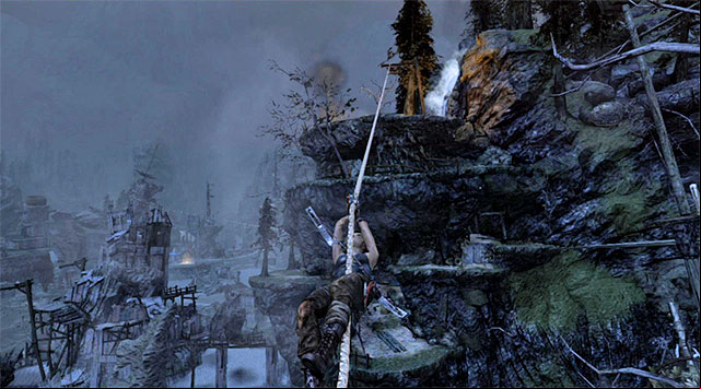 Grab onto the rope and ascend again (hold the action button) - Return to the Survivor Camp on the Beach | 22: Gone Missing Walkthrough - 22: Gone Missing | Walkthrough - Tomb Raider Game Guide