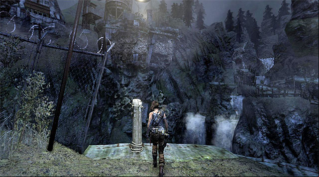 Explore the area, so you will find few new items and then position yourself at the edge shown on the screen - Enter the Research Base | 23: Storm Chaser Walkthrough - 23: Storm Chaser | Walkthrough - Tomb Raider Game Guide