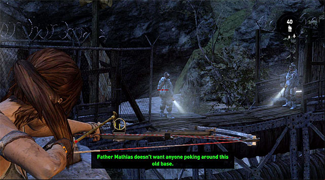 Slide down the line and take cover behind the nearest wall, because two bandits will appear in the distance - Return to the Survivor Camp on the Beach | 23: Storm Chaser Walkthrough - 23: Storm Chaser | Walkthrough - Tomb Raider Game Guide