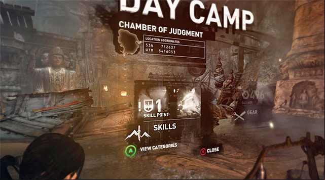Regardless of the way you obtained XP required for the next experience level, you have to go back to any of discovered campsites and then select the first tab from a list - Unlocking skills | Skills - Skills - Tomb Raider Game Guide
