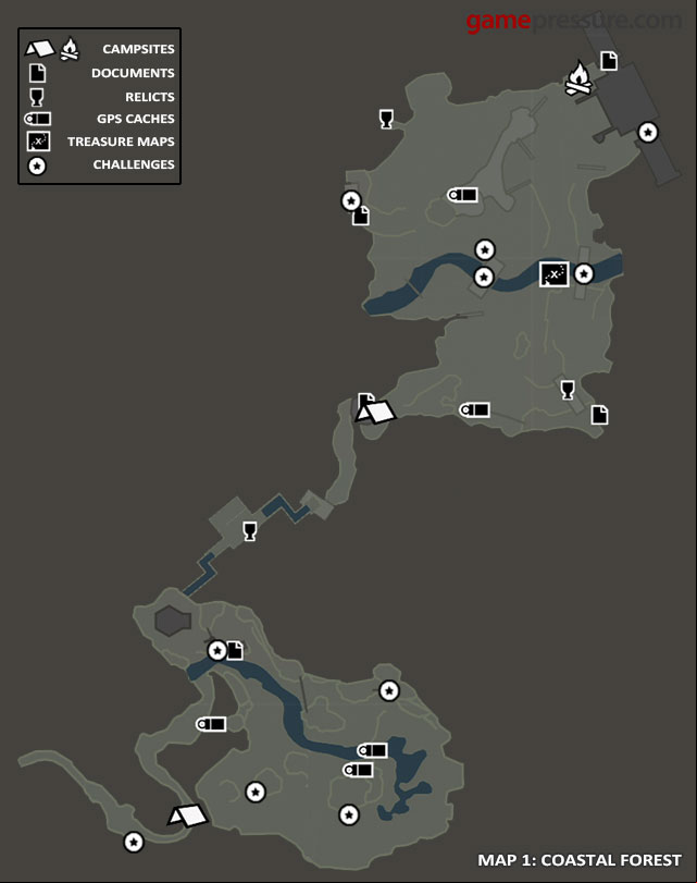 Map 1: Coastal Forest - Map | Collectibles: Coastal Forest - Collectibles: Coastal Forest - Tomb Raider Game Guide