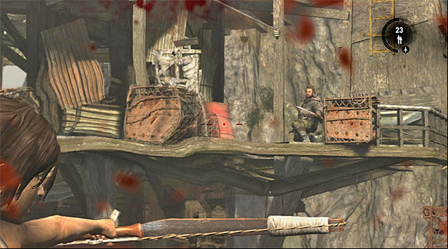 Once youve killed everyone in your line of sight, jump down; only then will new enemies show up - Find Your Way to Grim | 15: Liberator Walkthrough - 15: Liberator | Walkthrough - Tomb Raider Game Guide
