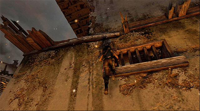 At the top of the interactive wall, lean out to the left and leap over to the adjacent platform occupied by a burning enemy - Find Sam | 17: Into the Fire Walkthrough - 17: Into the Fire | Walkthrough - Tomb Raider Game Guide