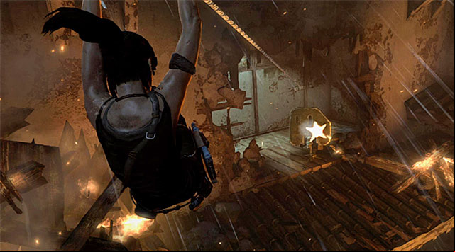 When you get to the room on the upper floor, run to the zip-line and slide down - Fight Your Way Out of the Palace | 17: Into the Fire Walkthrough - 17: Into the Fire | Walkthrough - Tomb Raider Game Guide