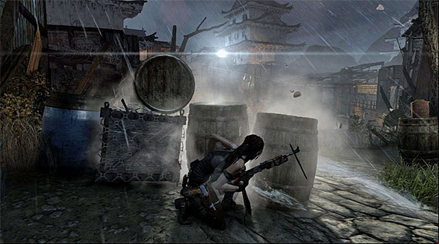 Now youll have a replay of one of the previous scenes: avoiding fire from the machine gun - Regroup with Sam | 17: Into the Fire Walkthrough - 17: Into the Fire | Walkthrough - Tomb Raider Game Guide