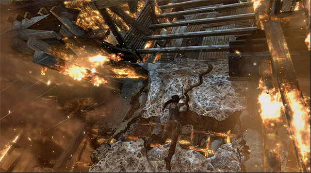 Keep moving right until you reach the second interactive rock - Climb the Tower | 18: Get to the Chopper Walkthrough - 18: Get to the Chopper | Walkthrough - Tomb Raider Game Guide