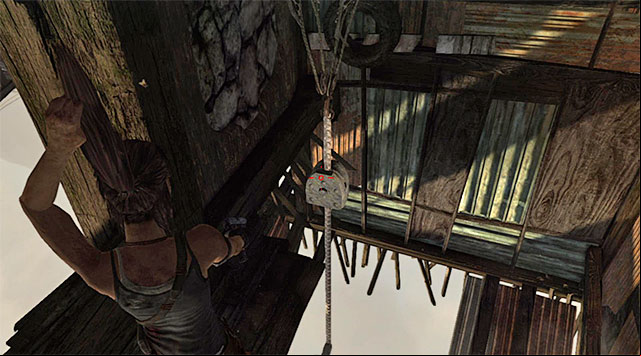 Depending on preferences, you can spend the whole shootout hanging head down, or try and set yourself free as soon as possible - Well of Tears | Optional Tombs: Shantytown - Shantytown | Optional Tombs - Tomb Raider Game Guide