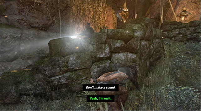 Start acting as soon as you regain control over Lara - Avoid Detection While Attempting to Escape | 7: Mountain Rendezvous Walkthrough - 7: Mountain Rendezvous | Walkthrough - Tomb Raider Game Guide