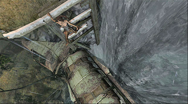 Walk along the right side; Laras weight should eventually affect its position - Find Roths Pack | 8: Cry for Help Walkthrough - 8: Cry for Help | Walkthrough - Tomb Raider Game Guide