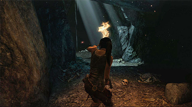 Have Lara light the torch and start exploring the cave - Find Roths Pack | 8: Cry for Help Walkthrough - 8: Cry for Help | Walkthrough - Tomb Raider Game Guide