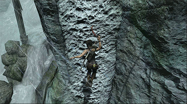 Make another leap using the action button to select the climbing axe - Reach the Top of the Falls | 8: Cry for Help Walkthrough - 8: Cry for Help | Walkthrough - Tomb Raider Game Guide