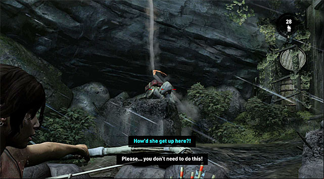 Eventually, youll be spotted anyway, but if you want to gain a small advantage right from the beginning, aim at the lamp hanging above the camp - Find the Bunker | 8: Cry for Help Walkthrough - 8: Cry for Help | Walkthrough - Tomb Raider Game Guide