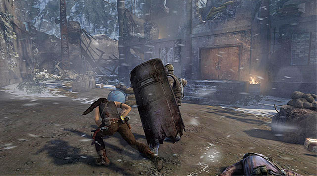 When the fighting is over, drop down to the courtyard (if you havent already), then advance to the door of the main building to the west - Climb the Radio Tower to Send an SOS | 8: Cry for Help Walkthrough - 8: Cry for Help | Walkthrough - Tomb Raider Game Guide