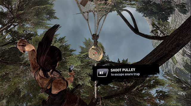 When all of them are down, shoot the pulley to set Lara free - Regroup with Roth | 9: A Road Less Traveled Walkthrough - 9: A Road Less Traveled | Walkthrough - Tomb Raider Game Guide