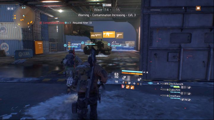 Every couple waves, contamination will increase significantly - when that happens, you should stick close to your teammates and heal one another. - Resistance | New game mode in Division - Game modes - Tom Clancys The Division Game Guide