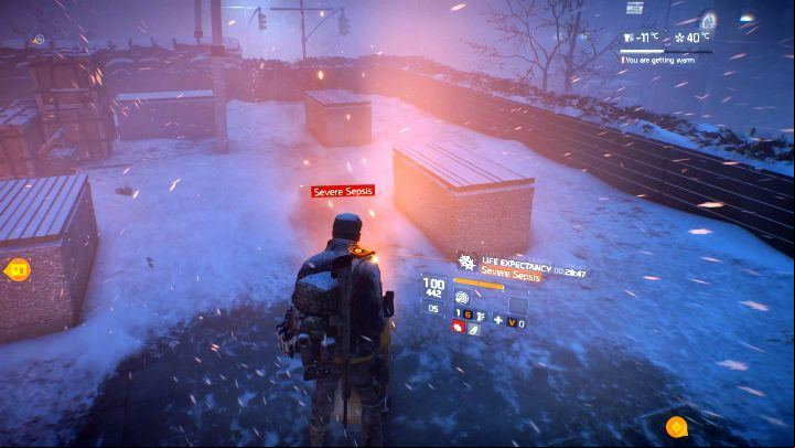 You can warm your character by using fire, e.g. from a burning barrel but also inside buildings. - Survival in Division - Game modes - Tom Clancys The Division Game Guide