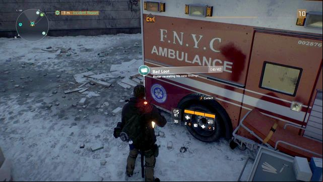 Next to the ambulance, in the alley, there is the other laptop - Chelsea & Camp Hudson (M1) | Intel data - Intel data - Tom Clancys The Division Game Guide