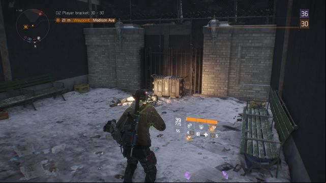 The first Dark Zone chest can be found at the end of a narrow age between buildings. - Dark Zone - 01 | Dark Zone - chests, containers and enemies - Dark Zone - chests, containers and enemies - Tom Clancys The Division Game Guide