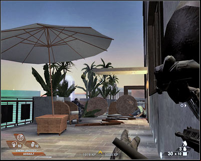 I wouldn't recommend heading towards the main entrance, because that area may not still be safe - Scene 1 - Penthouse - part 2 - Act 5 - Theater - Tom Clancys Rainbow Six: Vegas 2 - Game Guide and Walkthrough