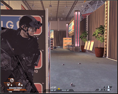 The next large room will require you to defend yourself against opponents coming out of two separate rooms (screen) - Scene 2 - Exhibition Hall - part 5 - Act 4 - Convention Center - Tom Clancys Rainbow Six: Vegas 2 - Game Guide and Walkthrough