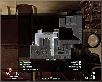 If you want to reach your goal area as soon as possible, ignore the upper balcony and proceed towards a small door (screen) - Scene 2 - Arena - part 4 - Act 3 - Recreation Center - Tom Clancys Rainbow Six: Vegas 2 - Game Guide and Walkthrough