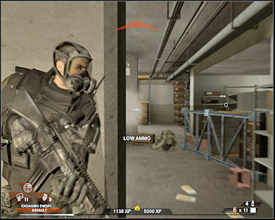The second group of enemy soldiers is waiting for you just around the corner - Scene 2 - Arena - part 4 - Act 3 - Recreation Center - Tom Clancys Rainbow Six: Vegas 2 - Game Guide and Walkthrough