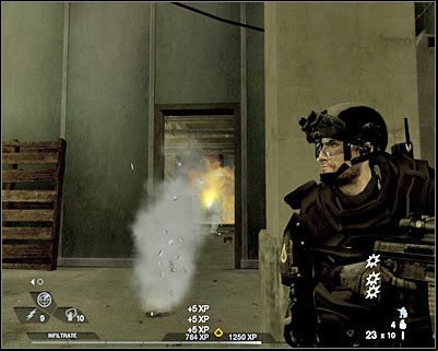 Move to the second room slowly - Scene 1 - Rooftops - part 3 - Act 2 - Old Vegas - Tom Clancys Rainbow Six: Vegas 2 - Game Guide and Walkthrough