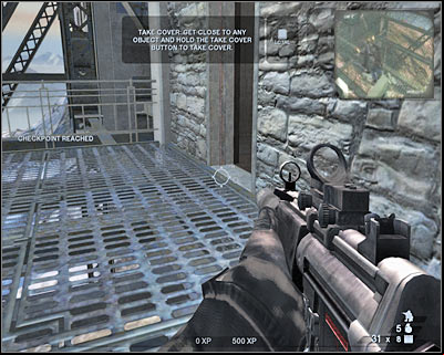 You don't have to take cover behind the wall, but it won't do you any harm, so follow the instructions and press the right mouse button - Scene 1 - Negotiations - part 1 - Act 1 - Pyrénées - Tom Clancys Rainbow Six: Vegas 2 - Game Guide and Walkthrough