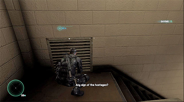 Entrance to the shaft near the staircase - Find the hostages - Mission 3 - American Consumption - Tom Clancys Splinter Cell: Blacklist - Game Guide and Walkthrough