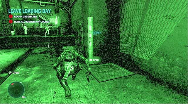 The best way to leave this location is through the manhole shown in the screenshot, which is located close to the truck that you have just walked around (on the driver's side) - Leave loading bay - Mission 5 - Abandoned Mill - Tom Clancys Splinter Cell: Blacklist - Game Guide and Walkthrough