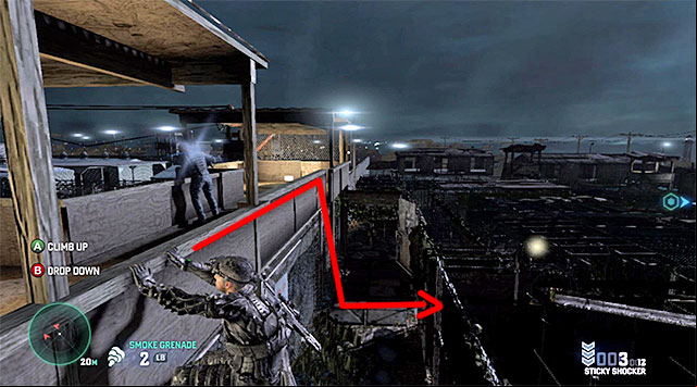 Hiding behind the balustrade - Make it out of the camp - Mission 8 - Detention Facility - Tom Clancys Splinter Cell: Blacklist - Game Guide and Walkthrough