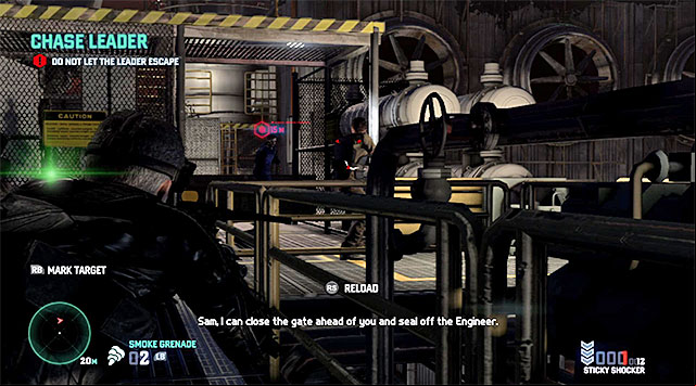 The second of the encountered enemies - Chase the Engineer Leader - Mission 11 - LNG Terminal - Tom Clancys Splinter Cell: Blacklist - Game Guide and Walkthrough