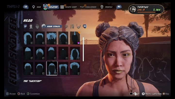 In the Appearance section, you can change your face, hair, or make-up - Tony Hawks Pro Skater 1+2: Character creation - Basics - Tony Hawks Pro Skater 1+2 Guide