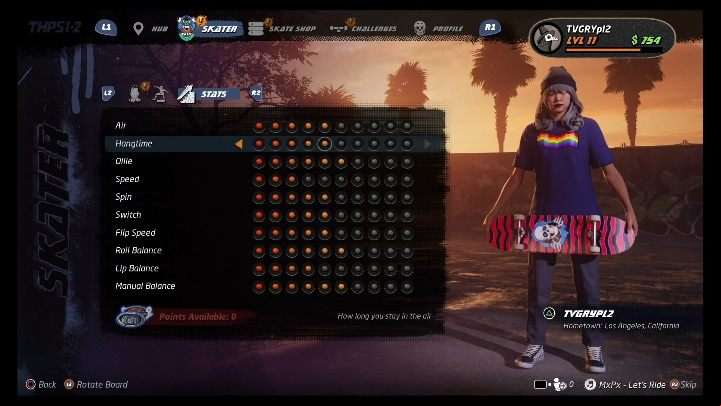 You can also determine the characters stats, tricks, or skills - Tony Hawks Pro Skater 1+2: Character creation - Basics - Tony Hawks Pro Skater 1+2 Guide