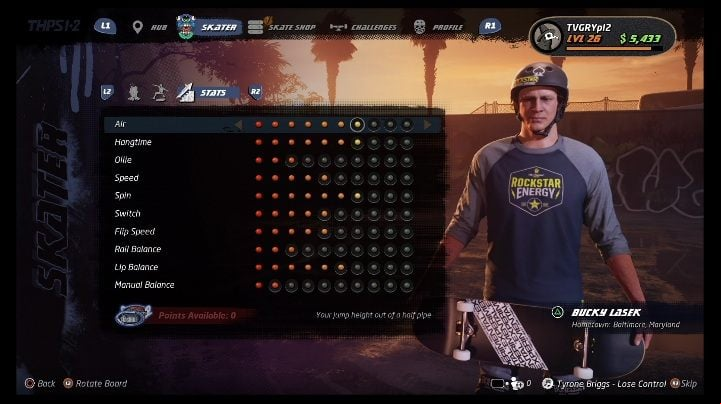 Basic skills can be developed with the points - Tony Hawks Pro Skater 1+2: Bucky Lasek guide, skills - Original skaters - Tony Hawks Pro Skater 1+2 Guide