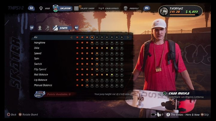 Basic skills can be developed with the points - Tony Hawks Pro Skater 1+2: Chad Muska guide, skills - Original skaters - Tony Hawks Pro Skater 1+2 Guide