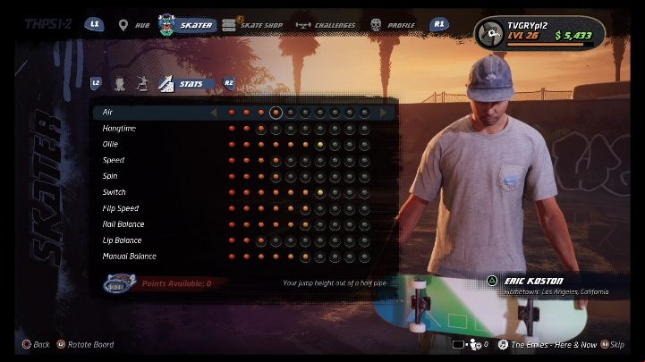 Basic skills can be developed with the points - Tony Hawks Pro Skater 1+2: Eric Koston guide, skills - Original skaters - Tony Hawks Pro Skater 1+2 Guide