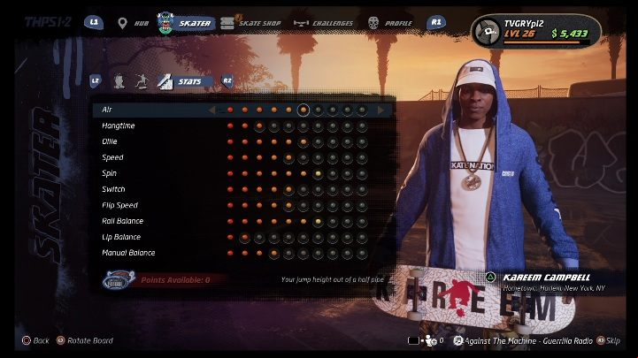 Basic skills can be developed with the points - Tony Hawks Pro Skater 1+2: Kareem Campbell guide, skills - Original skaters - Tony Hawks Pro Skater 1+2 Guide