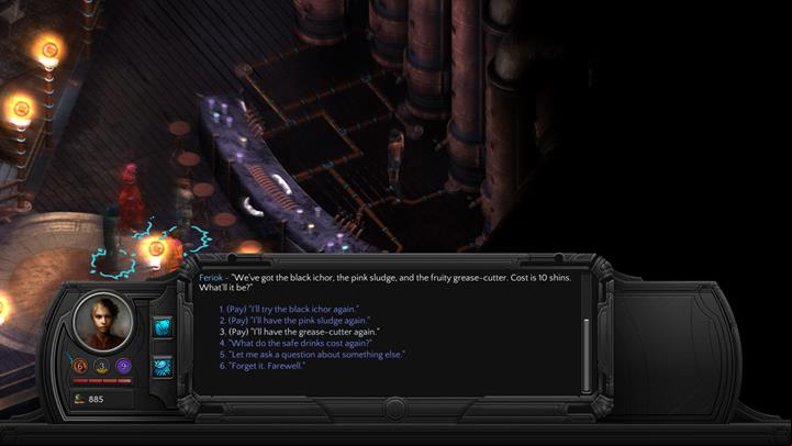You must try all the drinks in the bar. - Eyes of the Adversary - side quest walkthrough | Cliffs Edge - Sagus Cliffs: Cliffs Edge - Torment: Tides of Numenera Game Guide