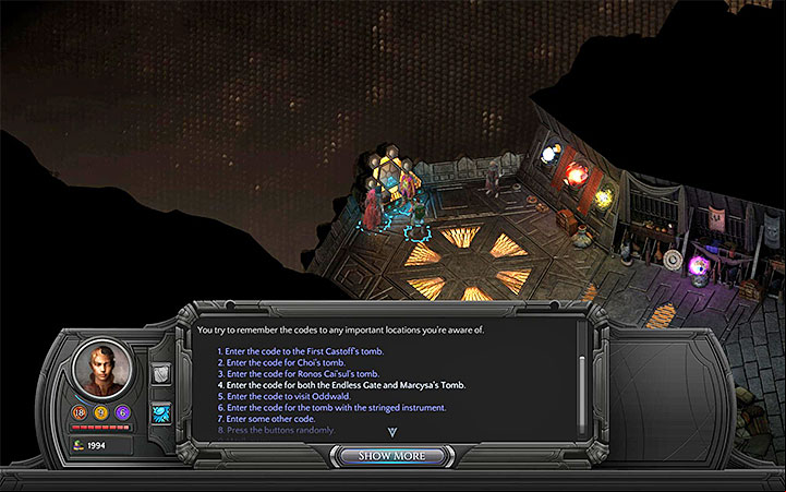 You can choose a pre-made combination from the list or enter it by yourself - Endless Horror - side quest walkthrough | Valley of Dead Heroes - Valley of Dead Heroes - Torment: Tides of Numenera Game Guide