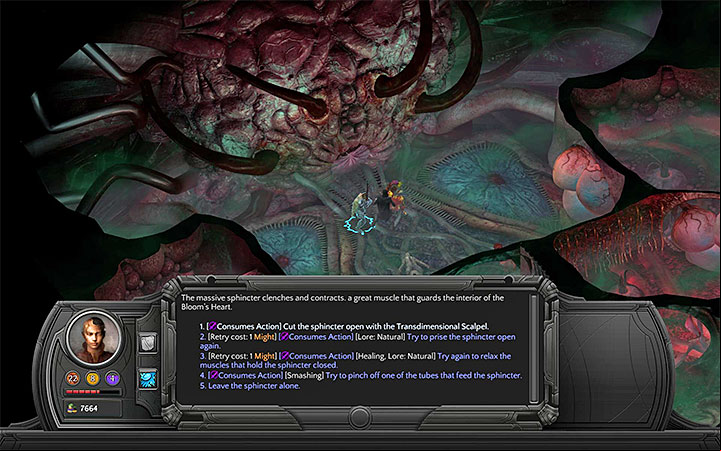 Use some regular actions on the Sacks or utilize the Scalpel - Into the Depths - main quest walkthrough | Bloom Heart - Bloom: Bloom Heart - Torment: Tides of Numenera Game Guide