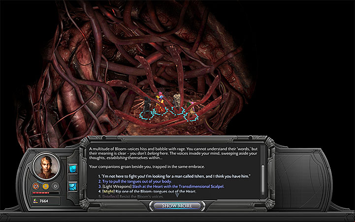 The list of available actions isnt always the same, so you should depend on those that are available - Into the Depths - main quest walkthrough | Bloom Heart - Bloom: Bloom Heart - Torment: Tides of Numenera Game Guide