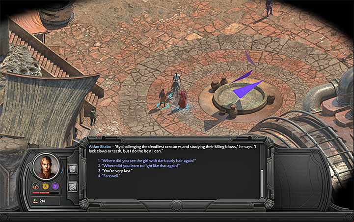 Aidan Sitabo is standing at the unusual-looking fountain. - Cliffs Edge Map - M6 - Sagus Cliffs: Cliffs Edge - Torment: Tides of Numenera Game Guide