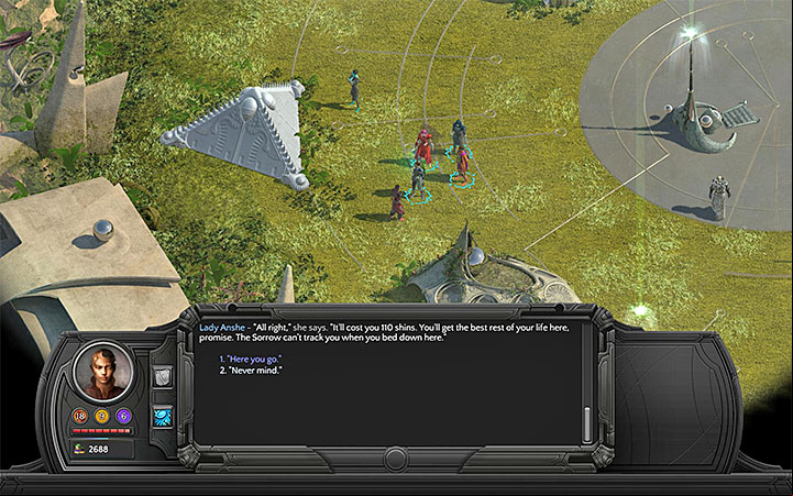 Lady Anshe will demand payment - a whole 110 shins - Miel Avest Map - M14 - Miel Avest Sanctuary - Torment: Tides of Numenera Game Guide