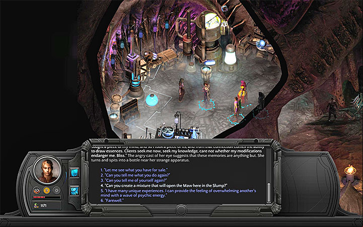 Sheen can teach you how to prepare the essence that will open the Maw. - Dracogens Price - main quest walkthrough | Memoviras Courtyard - Bloom: Memoviras Courtyard - Torment: Tides of Numenera Game Guide