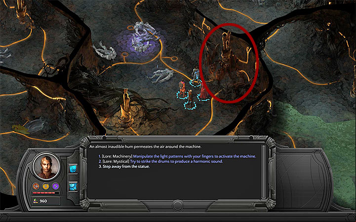 Reaching the device marked in the picture above can help you avoid fighting the sticha (M11 - The Cold, Calculating Jack - main quest walkthrough | Underbelly - Sagus Cliffs: Underbelly - Torment: Tides of Numenera Game Guide
