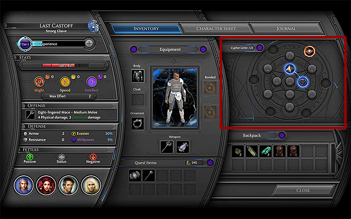 The sickness appears when you exceed the limit of cyphers - Cypher Sickness - what is it and what can it do to you? | Gameplay basics - Gameplay basics - Torment: Tides of Numenera Game Guide