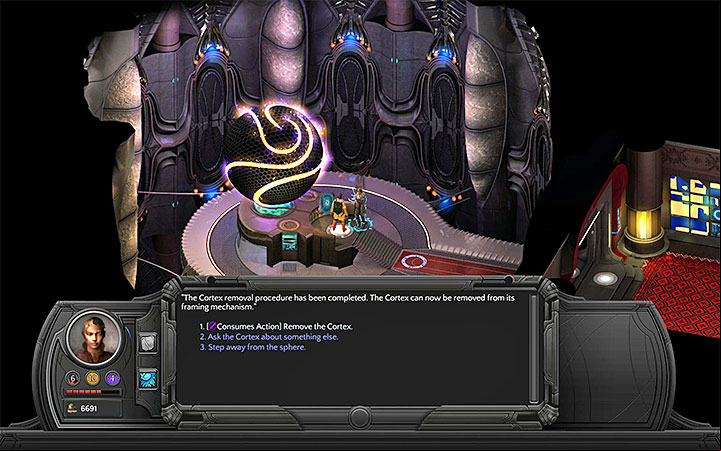 Remove all safeguards to be able to investigate the helm and remove the Navigational Cortex - Familiar Skies - side quest walkthrough | Lost Anchorage - Bloom: Small Nihilesh - Torment: Tides of Numenera Game Guide