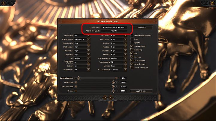 After performing the above steps, run the game, go to the advanced graphic settings and check whether the appropriate video card is displayed in the place marked in the picture above - Total War Troy: Problems & troubleshooting - solutions - Appendix - Total War Troy Guide